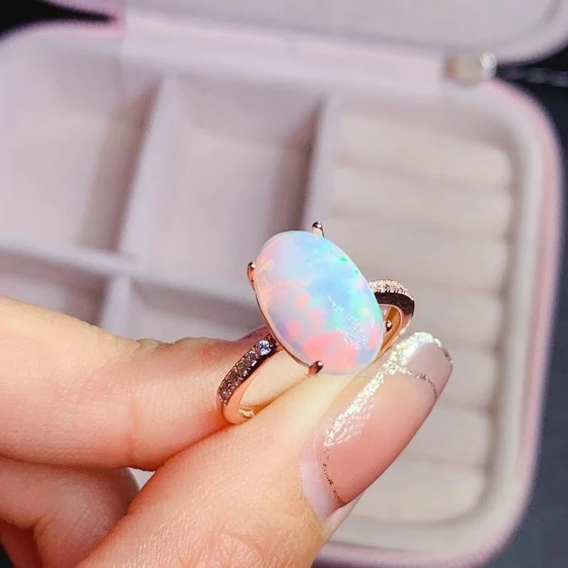 100% Natural Opal Rings Sterling 925 Silver for Women Sparkling Gemstone Anniversary Party Classic Fine Jewelry Gift Collier