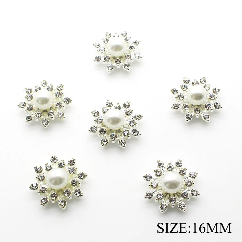 16Mm 100Pcs Mini Metalen Parel Diamanten Decoratie Diy Sieraden Accessorie Zilver Voor Kleding Snap Flat Terug Bruiloft Haar tie Decor