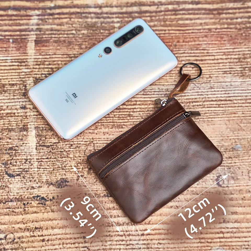 Echtes Leder Mini Geldbörse Kleine Geldbörse Männer Frauen Braun Vintage Casual Kreditkarte Kleine Tasche Reißverschluss Tasche Schlüsseltasche NUPUGOO – Detail 2