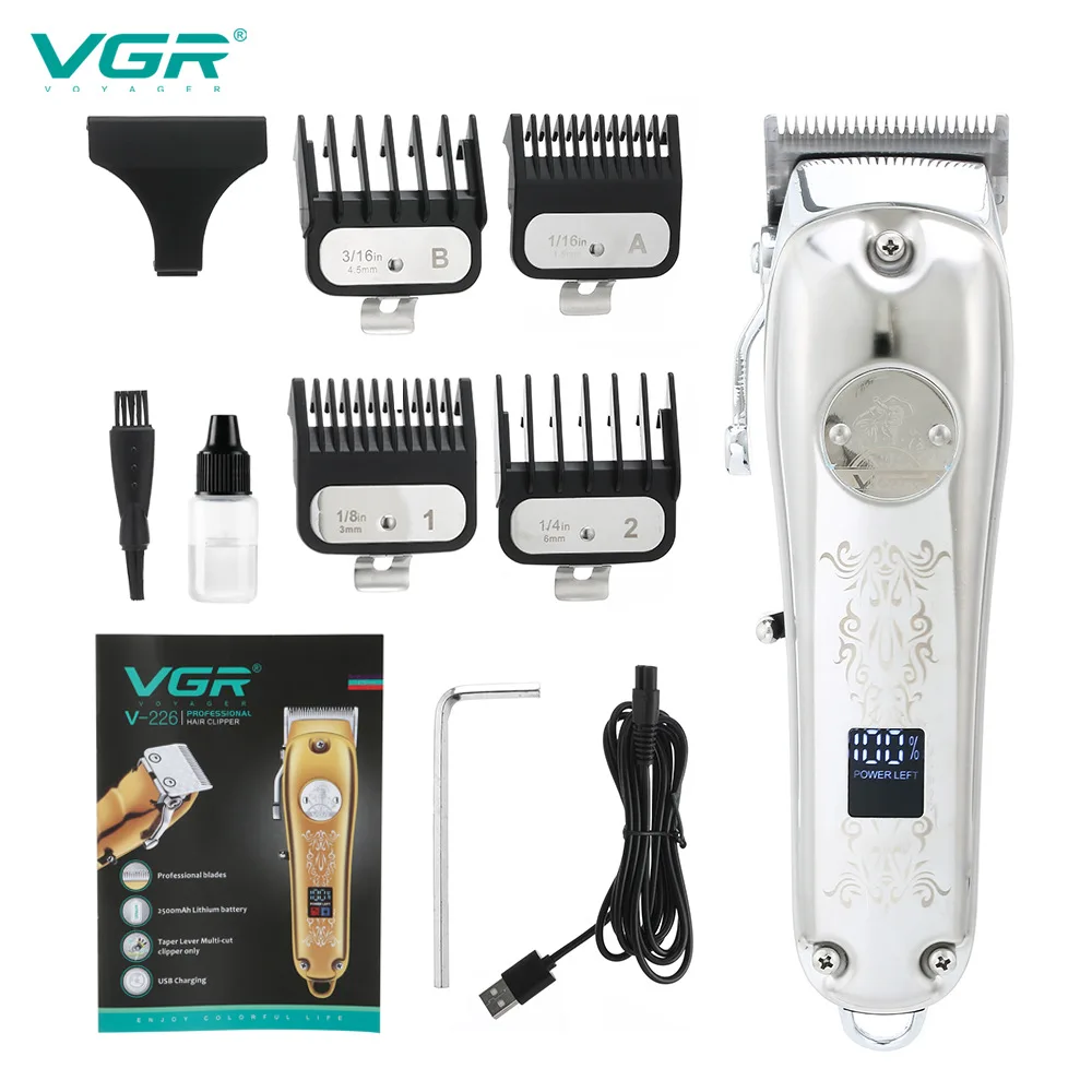 VGR 226 tagliacapelli professionale ricaricabile cura personale Trimmer elettrico in metallo per uomo Salon LCD USB Reduction Barber V-226