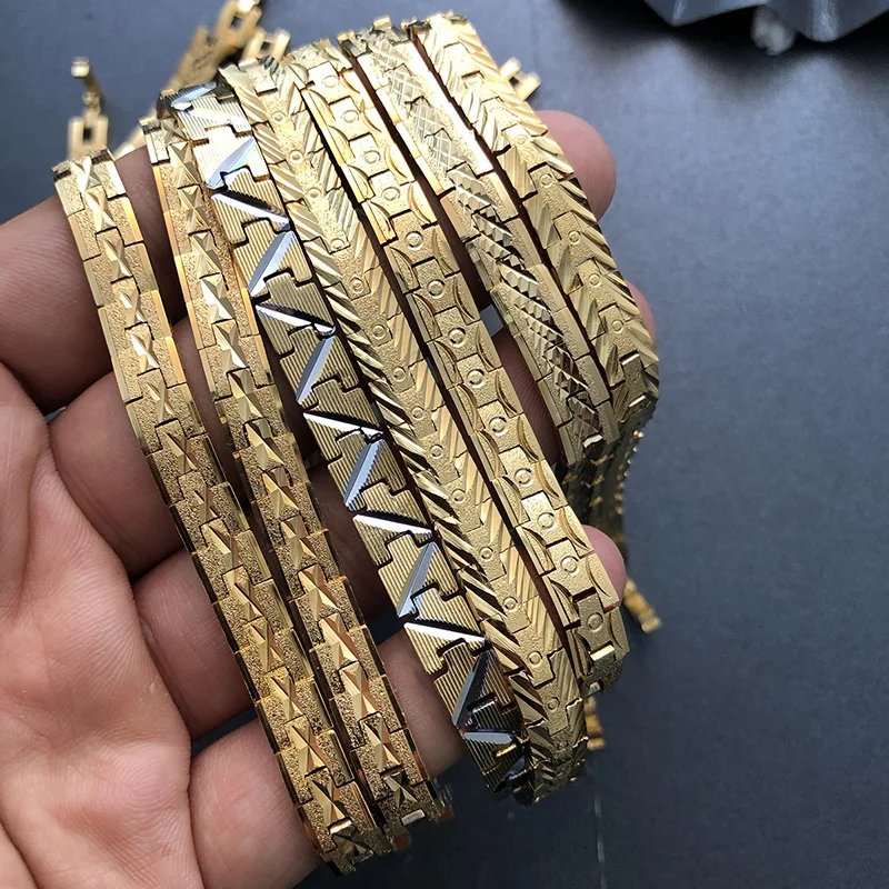 Wando 0.7CM wide and 19.5 long Gold Color Bracelet for Man Women Luxury bracelet Jewelry Wedding Jewelry Bangles  Party Gift