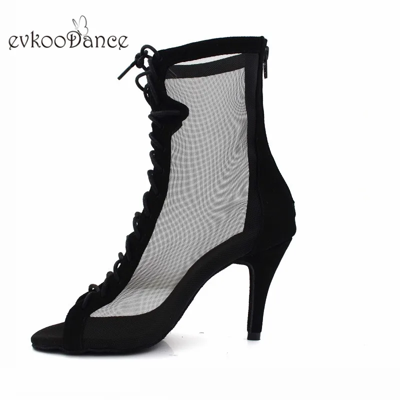 

Evkoodance Black Nubuck With Mesh OEM Size Dance Boot High Heel 8.5cm Comfortable Sexy Lady Latin Salsa Dance Shoes Women Shoes