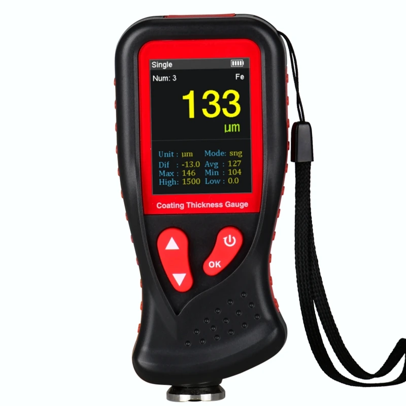 Portable Digital Coating Thickness Gauge 0-1300um Car Paint Film Thickness Gauge Tester Metric Imperial Unit Storage Function