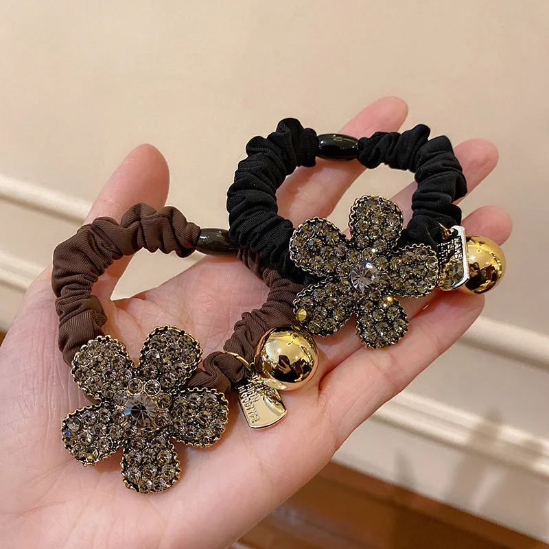 

Woman Full Crystal Floral Hair Ties Women Elegant Rubber Band Hair Accessories Elastic Hairband Hair Ring Rope Ponytail Holders