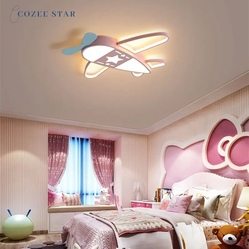 

Nordic LED Ceiling Lights Cute Metal Acrylic Pink Blue Aircraft Plane Indoor Lighting Fixture Kid Boy Girl Bedroom Lamps Lustre