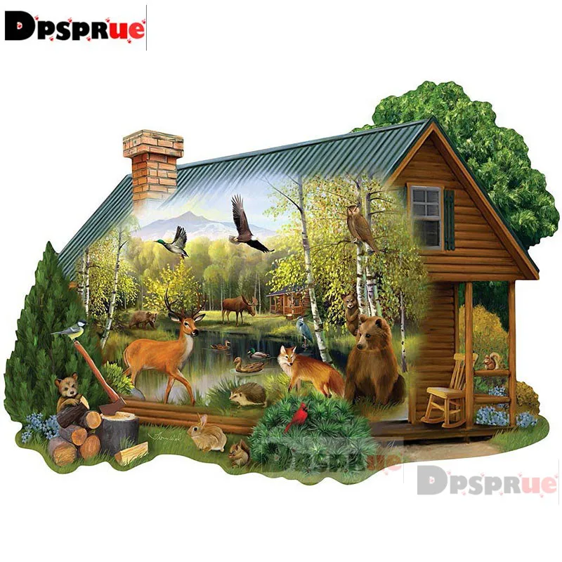 Dpsprue Full 5d Diy Diamond Painting Cross Stitch Animal house Diamond Embroidery Kit Mosaic Home Artworks Decor Gift DR08