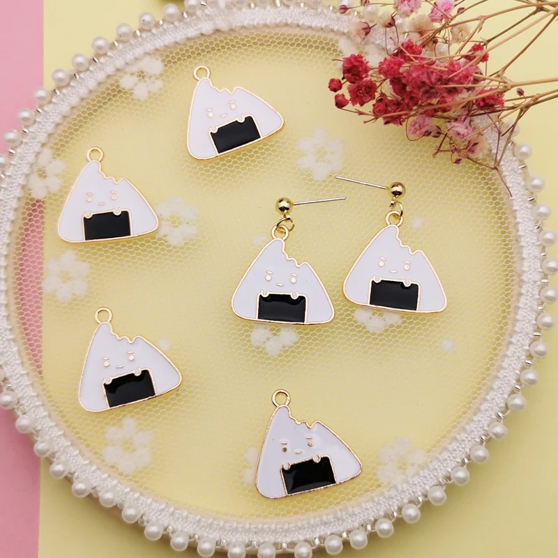 10pcs Oil Drop Triangle Rice Ball Pendants Alloy Sushi Enamel Charms For DIY Earring Bracelet Jewelry Making Accessories Craft