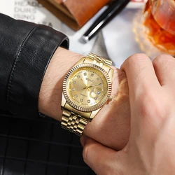 New Fashion Luxury Brand Watches Men's 2021 Golden Full Steel Quartz Wrist Watch For Men Date Business Clock Relogio Masculino