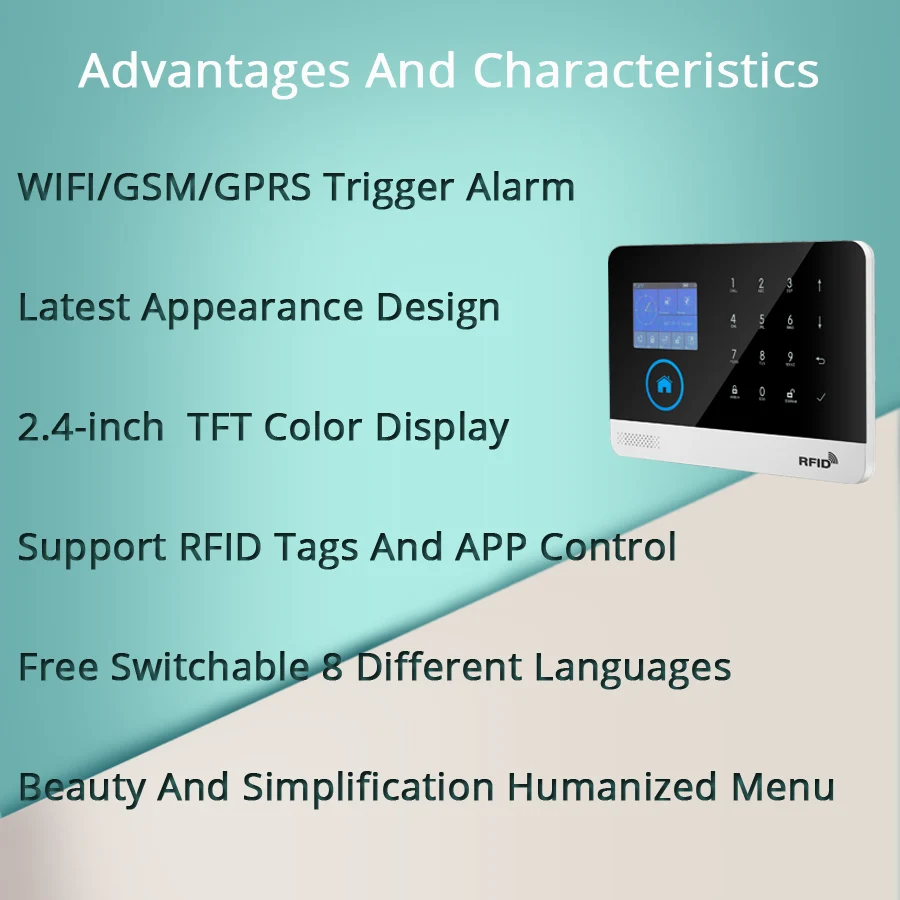 Sistema de alarma inteligente para el hogar, kit antirrobo con pantalla táctil, Control remoto por aplicación móvil, RFID, WiFi, GSM, Tuya