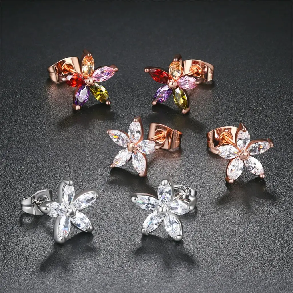 Double Fair Wintersweet AAA+Cubic Zircon Silver Color Stud Earrings HotSale Crystal Fashion Jewelry For Women DFE008