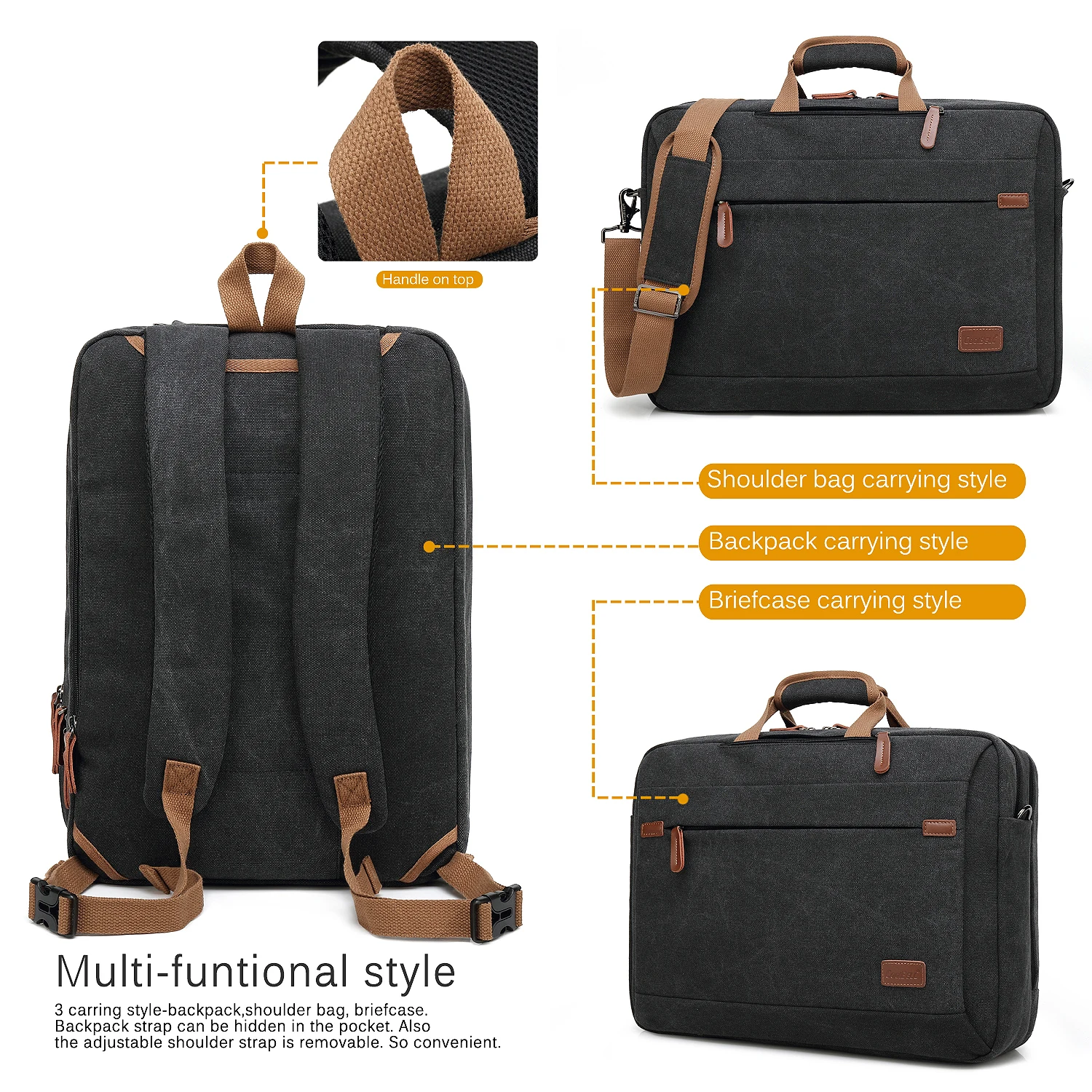 CoolBELL 15.6/17.3 Inches Convertible Laptop Messenger Bag Shoulder Bag Canvas Backpack Oxford Cloth Multi-Functional Briefcase