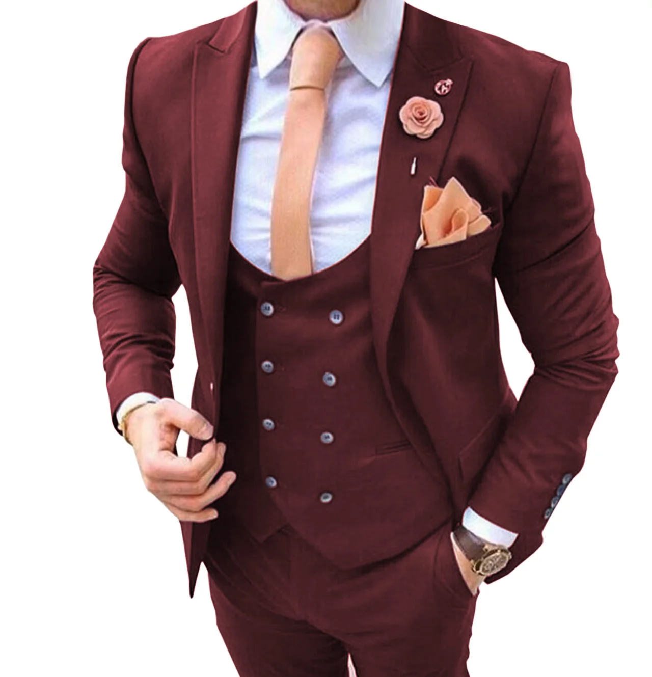 Casual Men\'s Suits Slim Fit 3 Pieces Wedding Groom Tuxedos Blazer Tux Vest Trousers Prom Suit Turquoise 2023 New