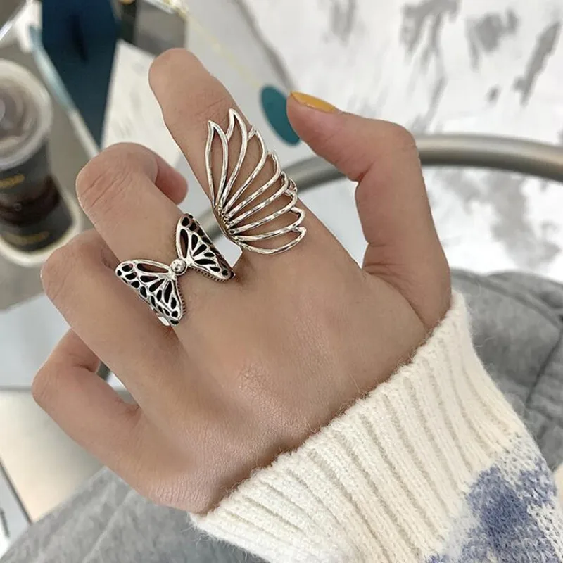 RM024  New Personality Retro Geometry  Butterfly Wing Alloy Finger Rings Popular Accessories Wholesale