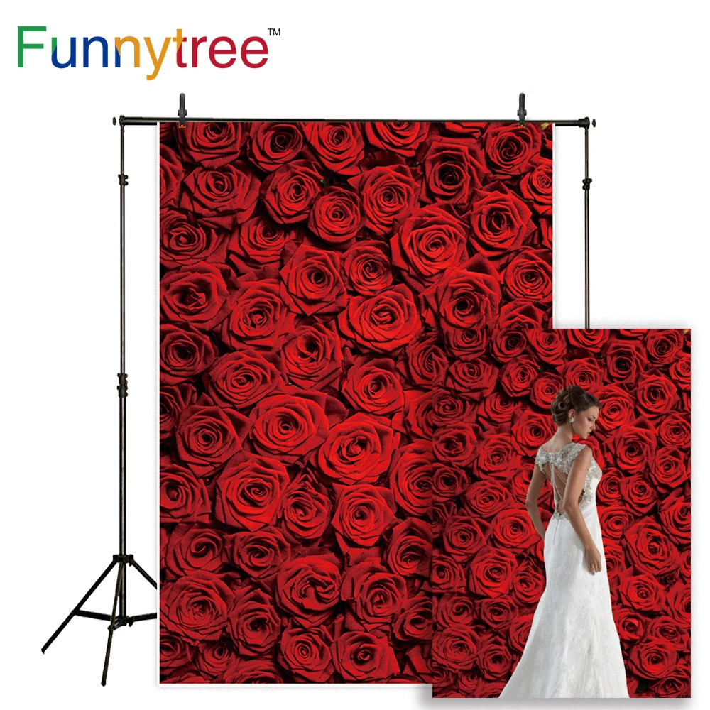 

Funnytree Red Rose Flower Background Wedding Dress photo Bridal Engagement Backdrop Photographic Studio Photocall Photozone