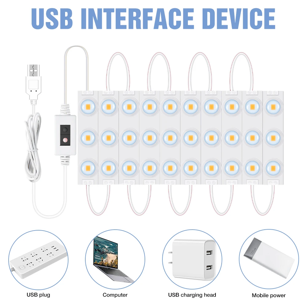 USB lustro toaletowe LED żarówka makijaż ręcznie zamiatać kinkiet Hollywood toaletka ściemniania Led kosmetyczne światło łazienka 5V