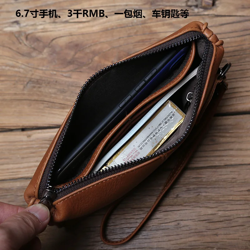 NZPJ männer Leder Lange Brieftasche Erste Schicht Rindsleder Zipper Clutch Tasche Retro Bank Karte Fall Weichem Leder Telefon Fall münze Fall – Detail 11