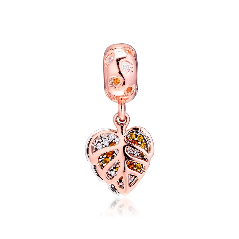 

CKK Fits Pandora Bracelet Rose Sparkling Leaves Dangle Charm for Jewelry Making Charms Silver 925 Original Bead