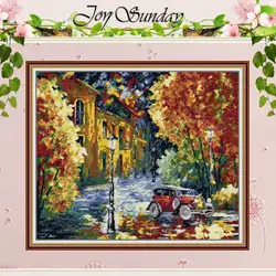 Street View After the Rain Patterns Counted Cross Stitch Set 11CT 14CT 16CT Stamped DMC Cross-stitch Kit Embroidery Needlework