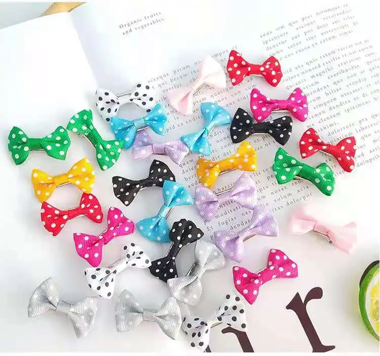 100pcs/lot Ribbon Hair Clip Colorful Barrettes Hairgrip Headwear Pet Dog Bows Girls Dog Hairpins Hair Accessories