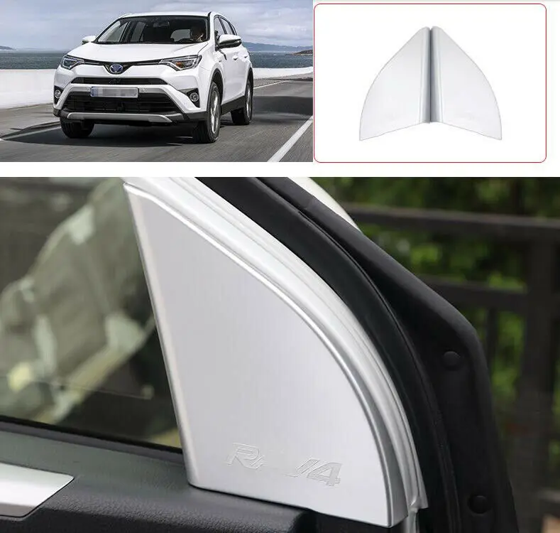 For Toyota RAV4 2014-2019 ABS Matte silver Front triangle A-pillar L&R Moulding Cover Trim Car Accessories 2pcs