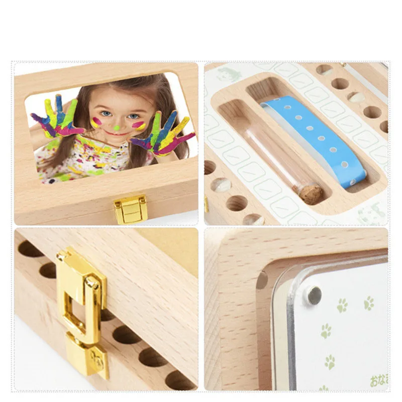 Baby Wooden Tooth Box Milk Teeth Hair Organizer Storage Collection Boy Girl Souvenir Case Keepsake Souvenir Gift for Children