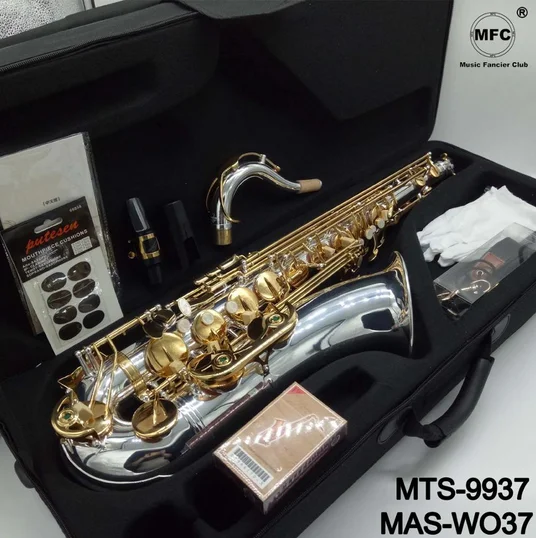 

Music Fancier Club Tenor Saxophone MTS-9937 MAS-WO37 Silvering Gold Key Sax Tenor Mouthpiece Reeds Neck Musical Instrument