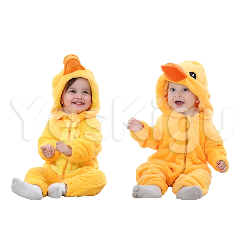 

Kigurumis Newborn Baby Clothes Rompers Infant Onesie Cute Cartoon Duck Hoodies Jumpsuit Toddler Winter Soft Warm Thicken Outfit