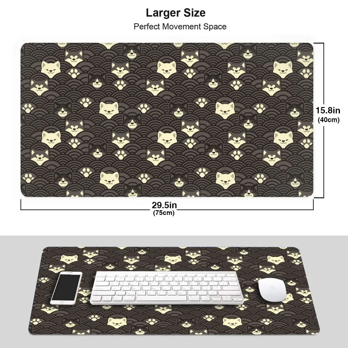 Japanese Waves And Akitas Inu Dog Gaming Mouse Pad Office Desk Mat Black Rubber Mousepad for Gamer