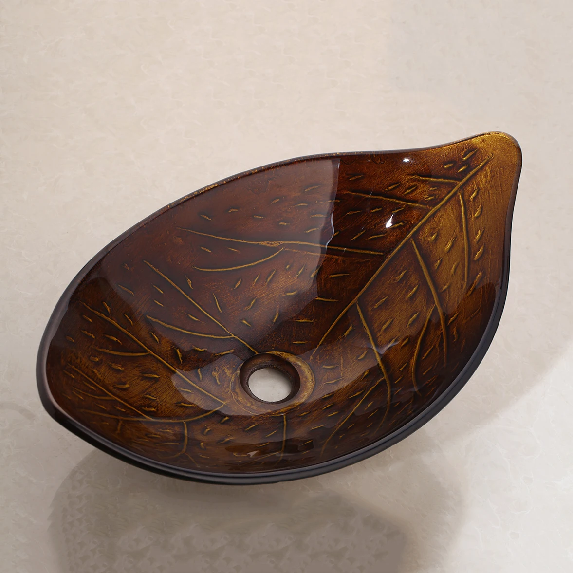 Imagem -04 - Pia do Navio do Banheiro Zappo Brown Leaf Pias de Vidro Temperado Combo Tigela de Vidro Artístico Torneira Misturadora