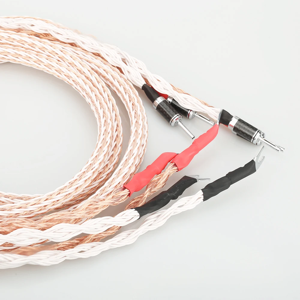 1pair HI-End 12TC Speaker Cable OCC Copper Audiophile speaker cable HIFI Banana to spade loudspeaker cable