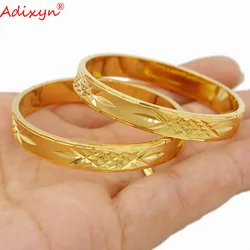 Adixyn 2pcs/lots Baby Bangles Gold Color Bangles Boy Girls Child Bracelet Dubai African Birthday Gifts N070119