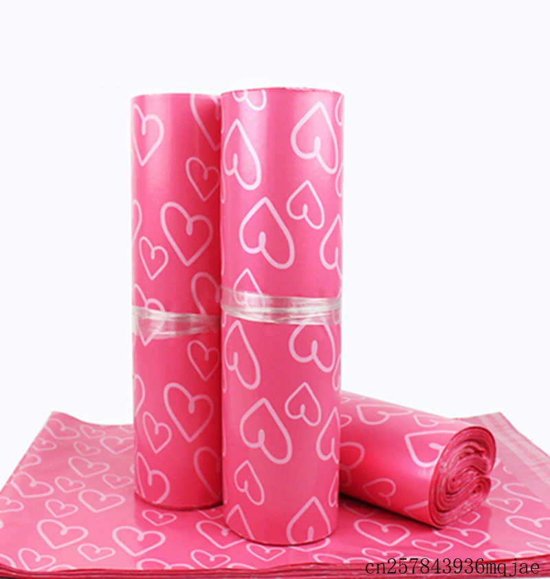 

500Pcs Plastic Post Bags Pink Heart Pattern Express Bag Poly Mailer Self Sealing Mailer Packaging Envelope Courier Bags