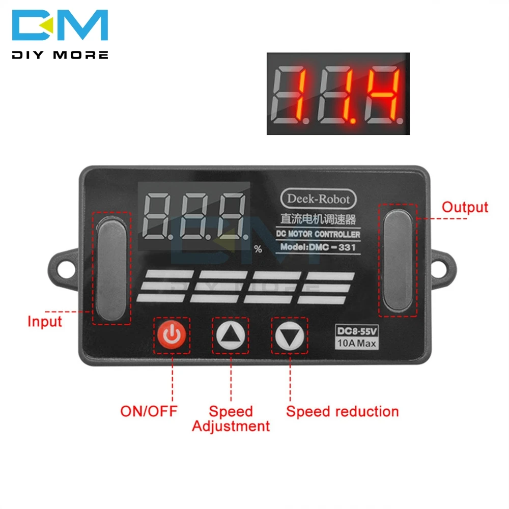 DMC-331 PWM DC Motor Speed Controller 10A 8V-55V LED Digital Display Switch Accelerate Decelerate power-off Permanent Memory