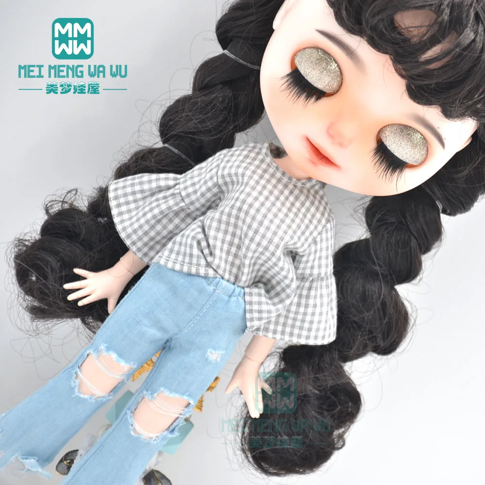 Clothes for doll fits 28-30cm Blyth Azone OB22 OB24 doll accessories fashion powder strap dress, T-shirt