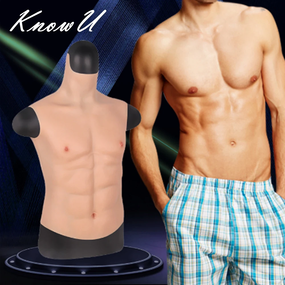 KnowU Fake Chest Muscle Belly Macho Soft Silicone Man Artificial Simulation Muscles High Collar Version Cosplay crossdress