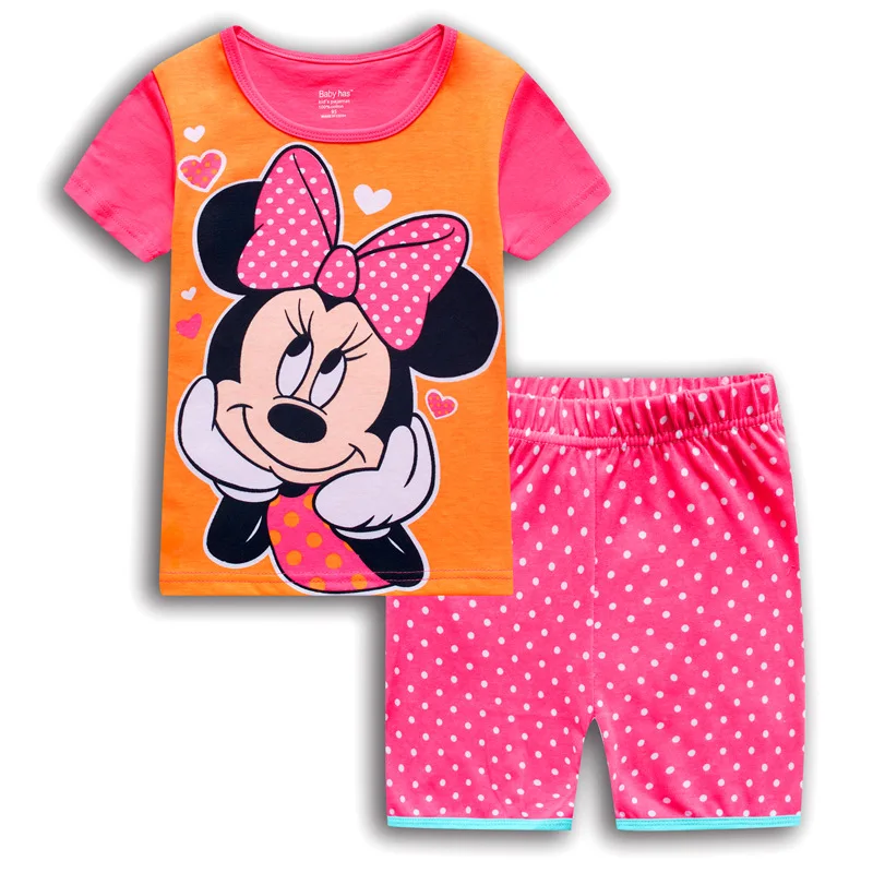 Conjunto de pijamas de algodón para niños, ropa de dormir infantil de manga corta con dibujos animados de Minnie, princesa y Minnie, traje para el