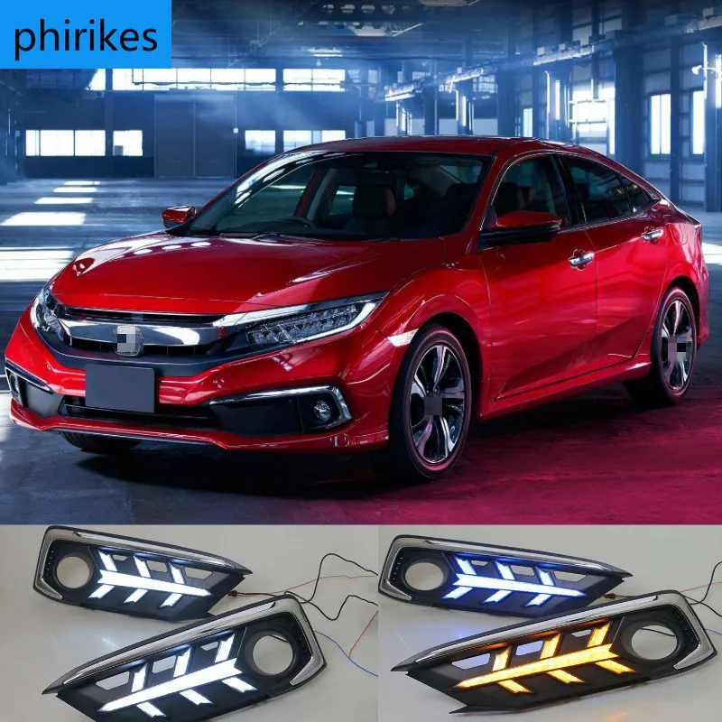 

2Pcs Car LED DRL Daytime Running Lights rear bumper brake light tail light fog lamp For Honda Civic 10th 2019