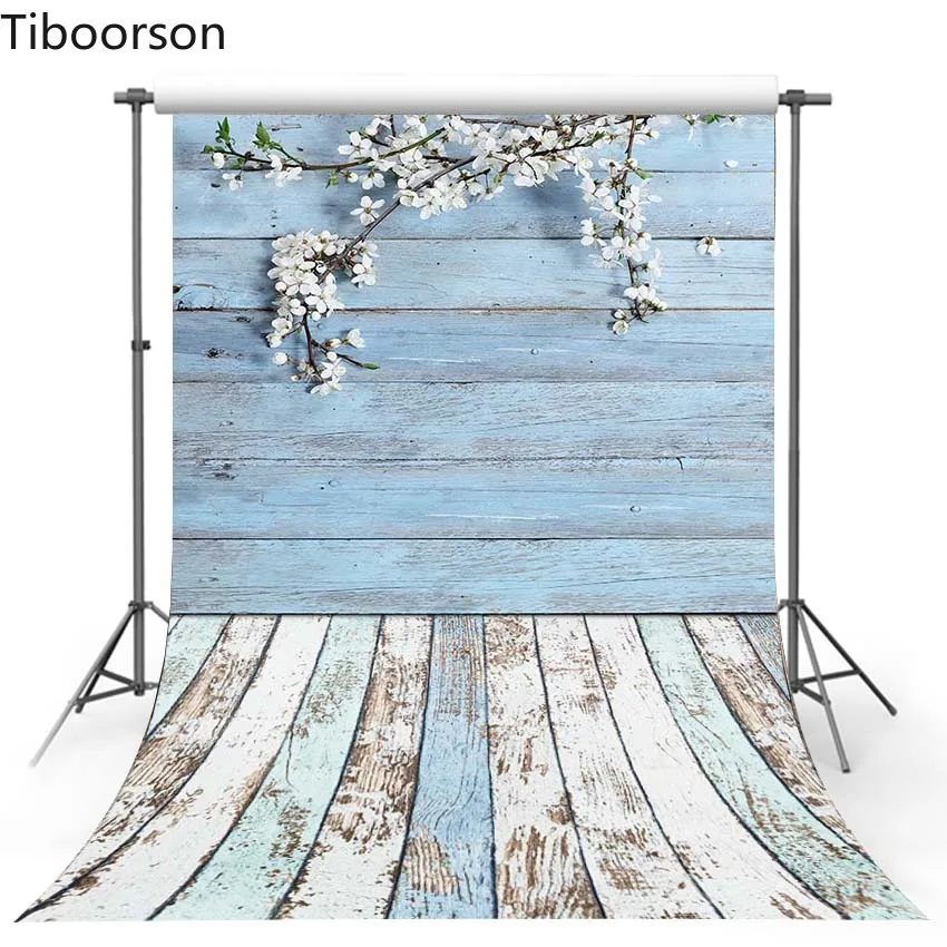 Light blue Flowers Wood Backdrop wallpaper Wood Board Newborn Baby Portrait Photography Background For Photo Studio Photozone