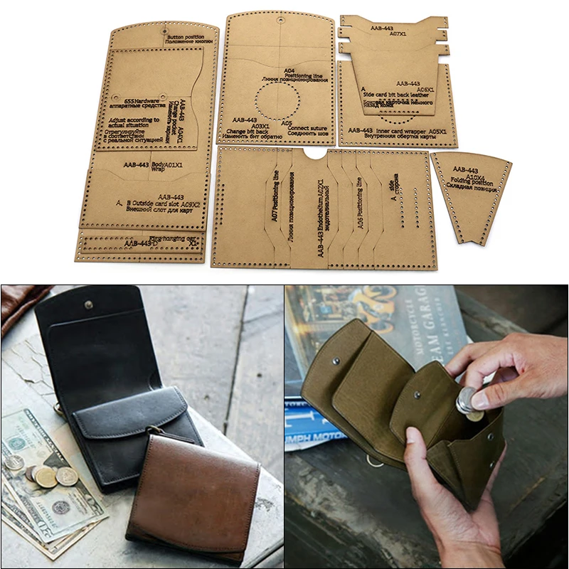 DIY Handmade Leather Tools Short Wallet Kraft Paper Template Coin Wallet Mold Sewing Design Drawings Pattern