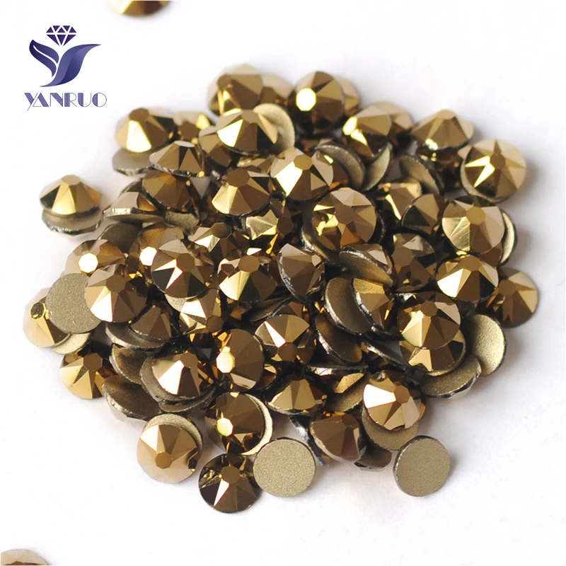 YANRUO 2088NoHF All Sizes Aurum Glitter Crystal Non Hotfix Strass Glass Craft Gems Flatback Gold Rhinestones For Nails