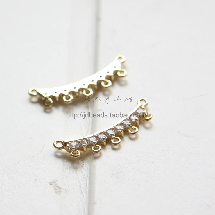 One Piece Premium Plated Brass Base Curved Link with Rhinestone 23x7mm (4014Z)