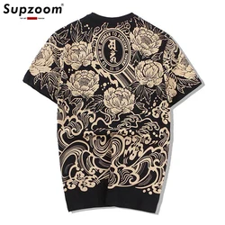 Supzoom New Arrival Top Fashion Homme Print O-neck Cotton Hip Hop Popular Logo Summer Lotus Tattoo Short Casual Tshirts Men