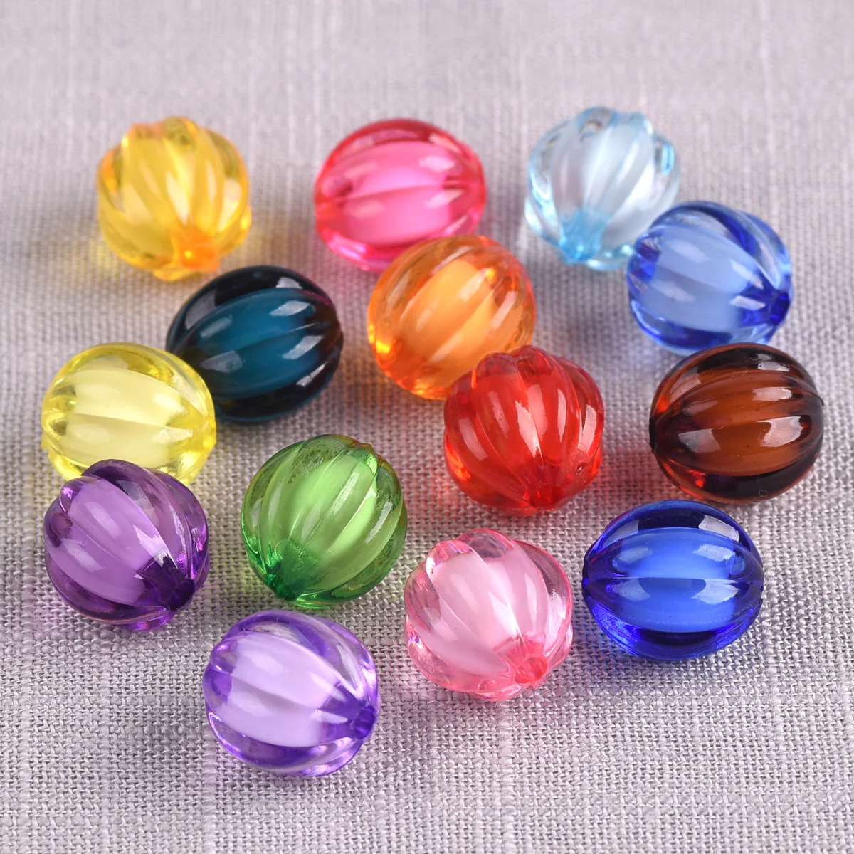 50pcs Round Pumpkin Colorful Acrylic Plastic Loose Beads Wholesale lot Crafts Findings for DIY Jewelry Making