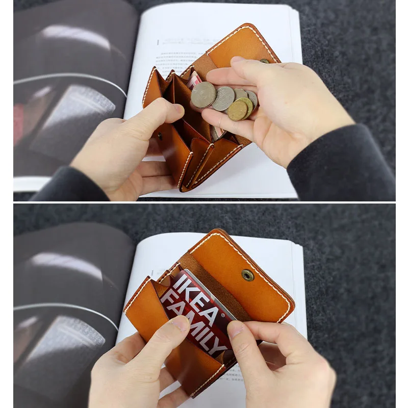 Storage Coin Purses Men Vegetable Tanned Leather Luxury Handmade Credit Card Bag Women Retro Mini Wallets Money Pouch