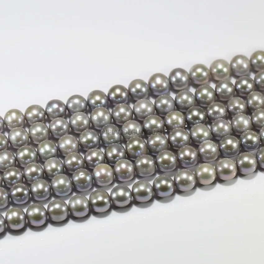 

APDGG Natural 11-12mm AA genuine near round gray grey pearl strands loose beads women lady jewelry DIY