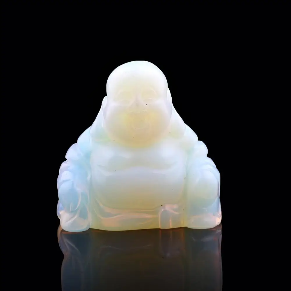 

Opalite Natural Stone Carved Buddha 1.5 inch Green aventurine Maitreya Figurine Chakra Healing Quartz Reiki Free pouch