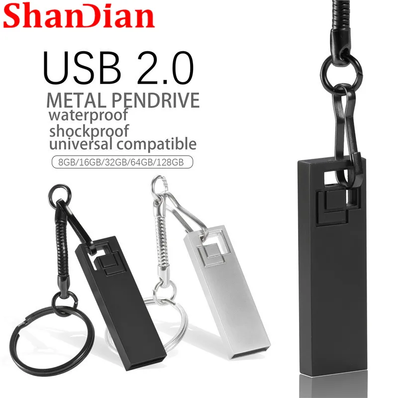 SHANDIAN-محرك فلاش USB معدني صغير ، 4 جيجابايت ، 8 جيجابايت ، 16 جيجابايت ، 32 جيجابايت ، 64 جيجابايت ، سعة حقيقية 2.0 ، شعار مخصص ، بالجملة