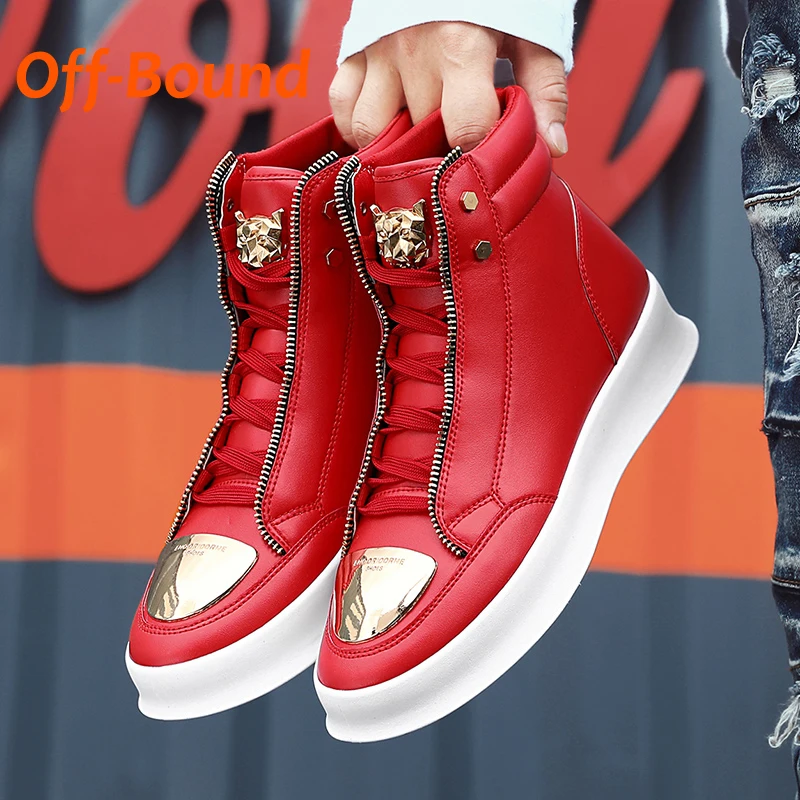 Off-Bound Men Ankle Boots High-cut Sneakers Basketball Shoes Leopard Platform Skate Sport Training Shoes Men Casual Shoes