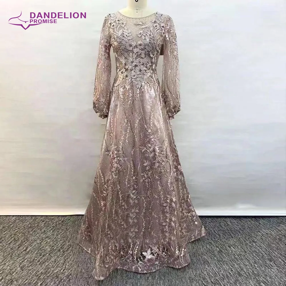 Elegant Silver Grey Long Sleeve 2021 Muslim Evening Dress Luxury Crystal Dubai Formal Dresses for Women Wedding Party Gowns