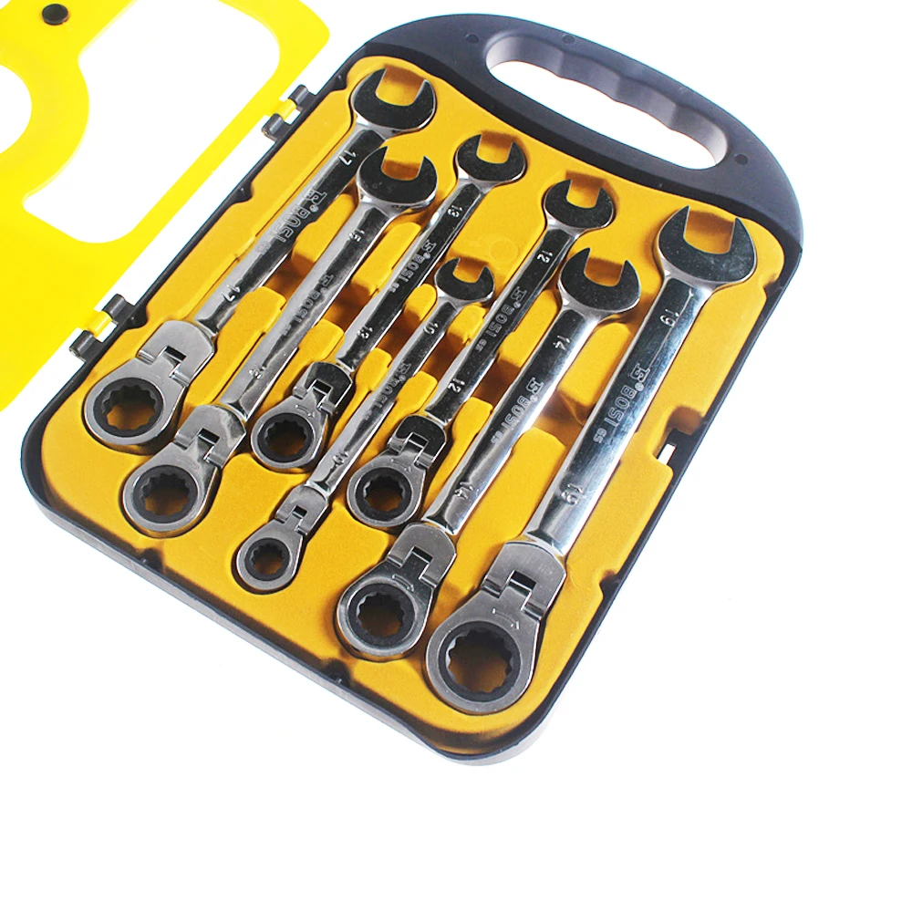 SIJIBOSI 7PC Flexible Head Geartech Combination Spanner Wrench Set